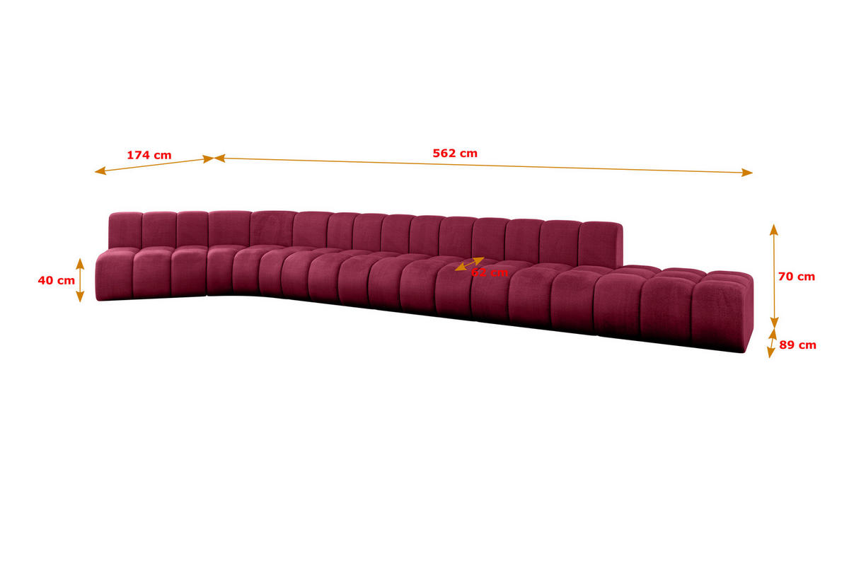 ECKSOFA modulares Sofa Brilo-L3 - 562x174x70 cm Bordeauxrot - Bordeaux, Holzwerkstoff/Textil (562/174cm) - ALTDECOR