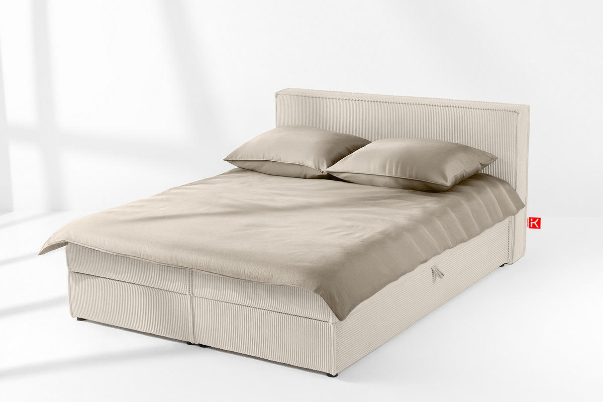 BOXSPRINGBETT ROTI 160x200 mit Matratze und Topper, mit Bettkasten, ecrufarben - Ecru/Schwarz, Holz/Holzwerkstoff (160/200cm) - KONSIMO®