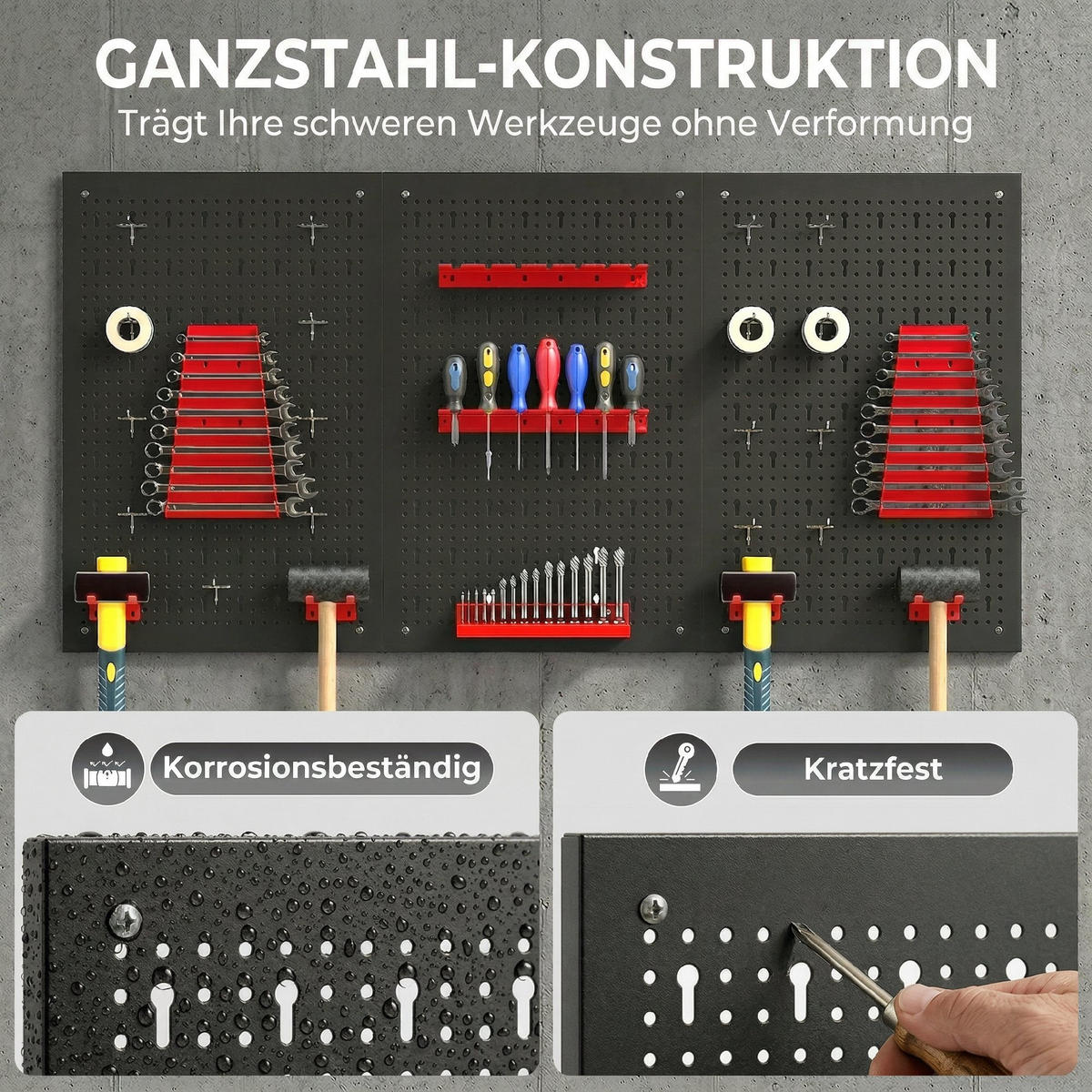 WERKZEUGWAND 28er Set Stahl Schwarz Rot - Schwarz, Metall (40/2/60cm) - HOMCOM