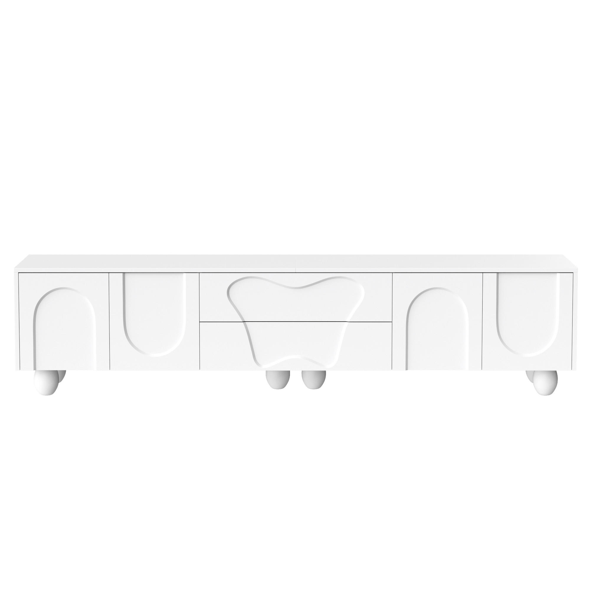 TV-LOWBOARD Weiß 180 cm mit geschwungenen Fronten & runden Holzbeinen - Weiß, Holzwerkstoff (180/42/40cm) - Urban Meuble