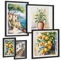 BILDER SET 5er Set - 50x50 cm & 20x30 cm & 40x60 cm Schwarzer Rahmen - Zitrusbaum im Fenster am Meer - Schwarz, Kunststoff (40/60cm) - TULUP