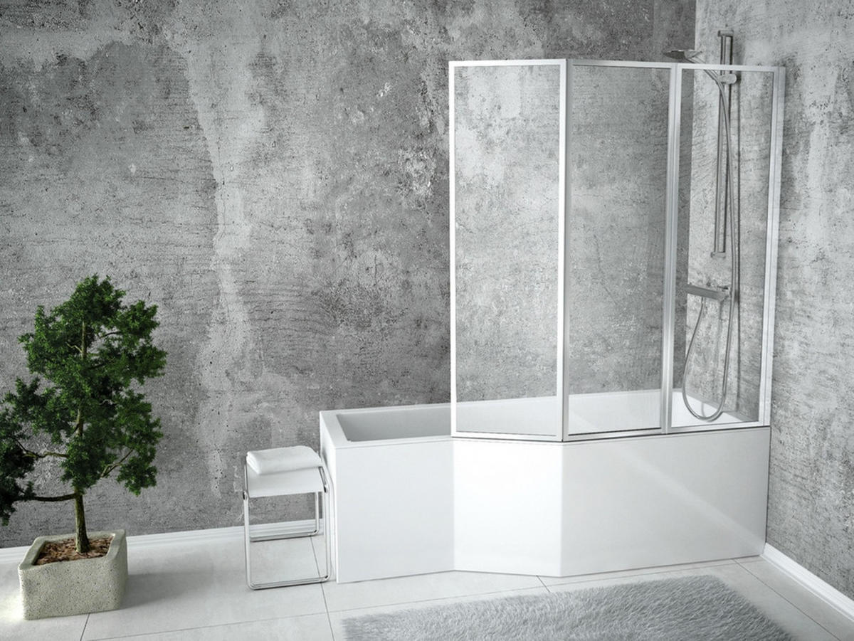 BADEWANNE Eckwanne INTEGRA 150/75 Rechts mit Styro und Glasabtrennung 3-teilig Ablauf Füße - Weiß, Kunststoff (75/55.5/150cm) - bad land