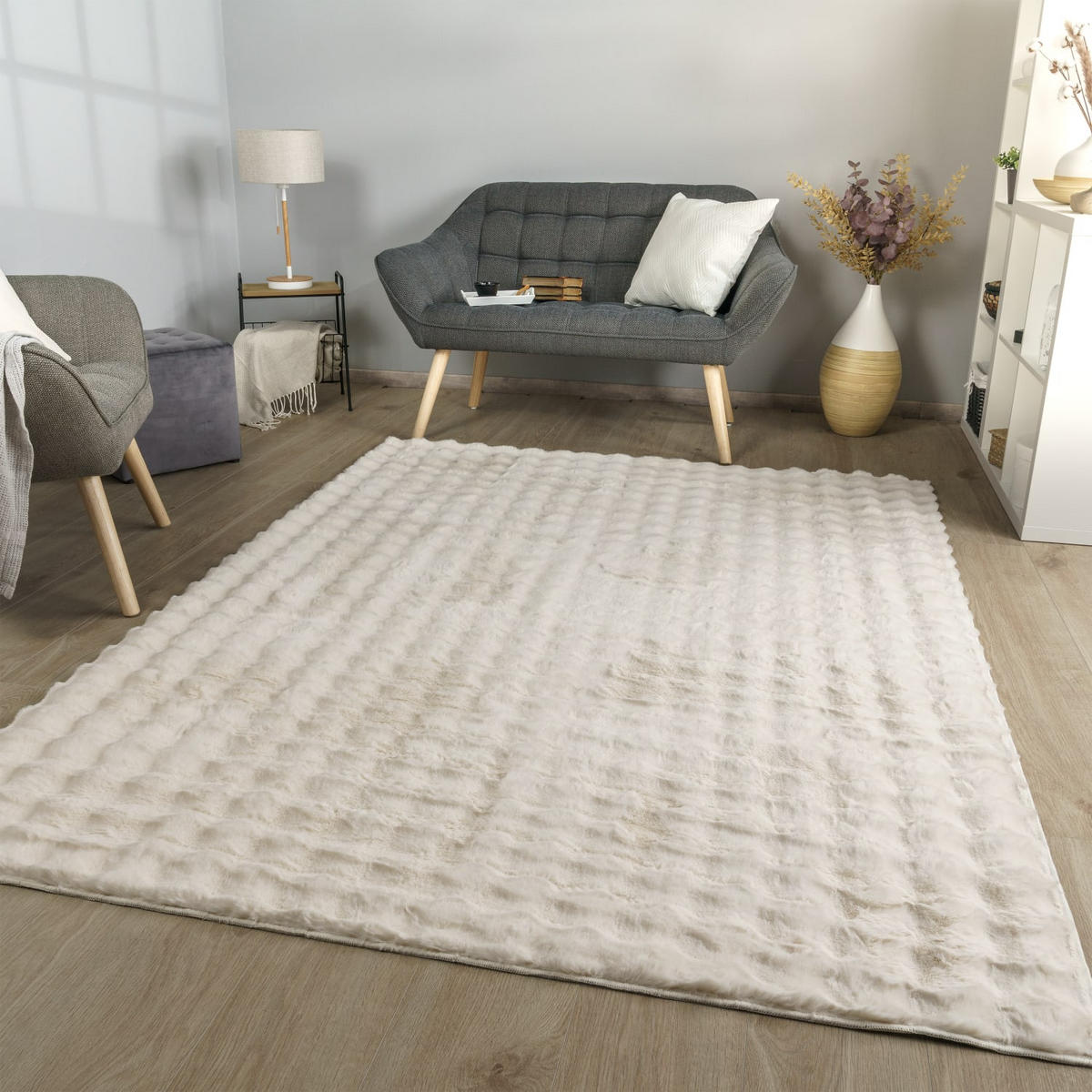 HOCHFLORTEPPICH Rauten Creme 120 x 160 cm - Creme, Kunststoff (120/160cm) - TT Home