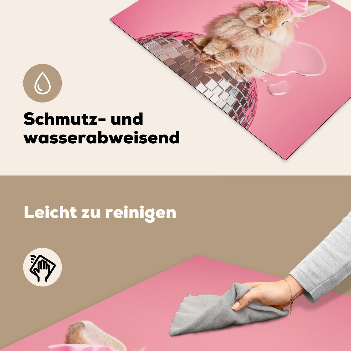 HERDABDECKPLATTE Schleife - Discoball - Kaninchen Herdabdeckung Induktionsfeld 75x52 cm - Pink, Kunststoff (75/52/0.2cm) - MuchoWow