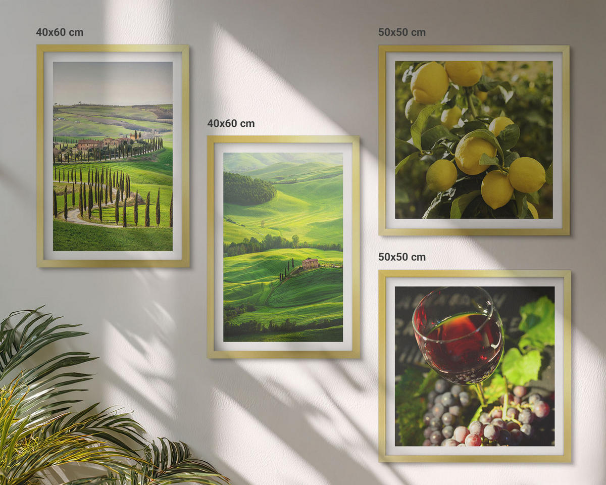 BILDER SET 4er Set - 50x50 cm & 40x60 cm Goldrahmen - Italienische Landschaften, Zitrushügel - Goldfarben, Kunststoff (50/50cm) - TULUP
