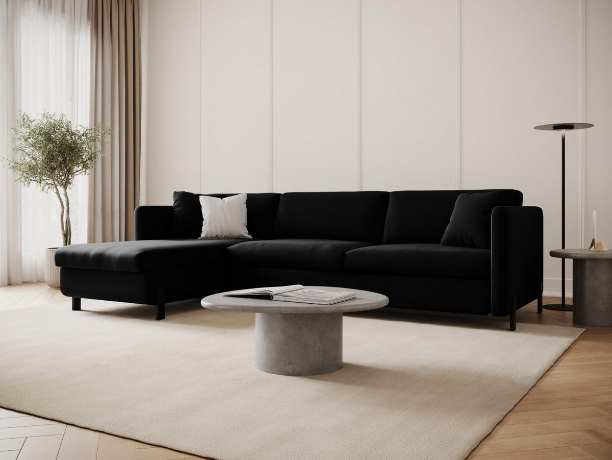 ECKSOFA ausklappbar links Gloria aus Samt schwarz 4 Sitzplätze - Schwarz, Textil (260/170cm) - Micadoni