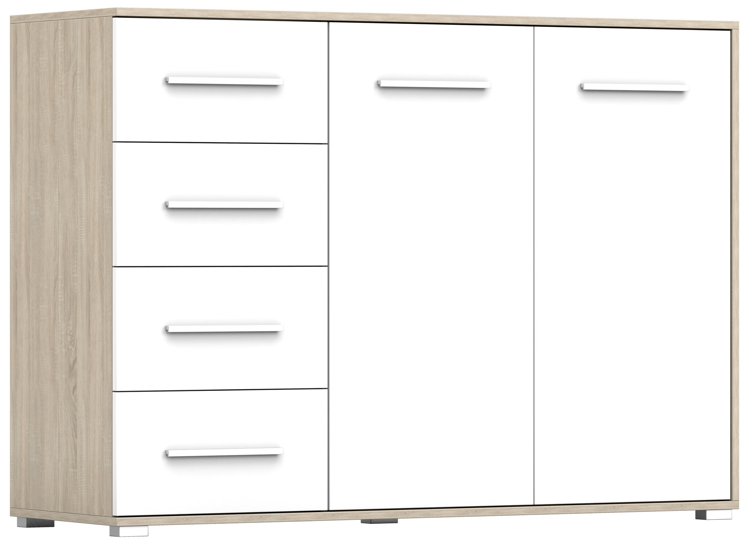KOMMODE - Highboard IRYS 01 2D4S Sonoma + Weiß - Weiß/Sonoma Eiche, Holzwerkstoff (135/95/45cm) - Möblo