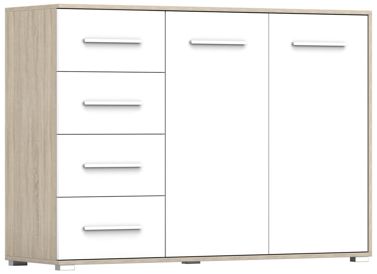 KOMMODE - Highboard IRYS 01 2D4S Sonoma + Weiß - Weiß/Sonoma Eiche, Holzwerkstoff (135/95/45cm) - Möblo