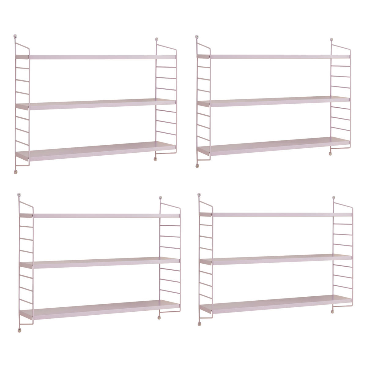 SADA NÁSTĚNNÝCH POLIČEK 4 KS. Strängnäs - fialová, kov (60/50/15cm) - [en.casa]