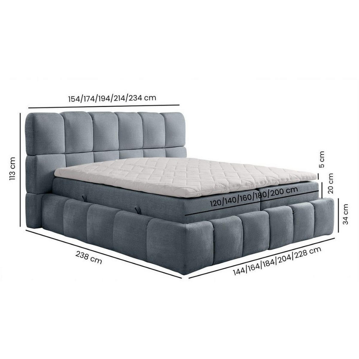 BOXBETT Anna mit Taschenfederkernmatratze und Topper, 120x200, Dunkelgrau, Terra-Stoff - Dunkelgrau, Holzwerkstoff/Kunststoff (120/200cm) - AN-Moebel 4u