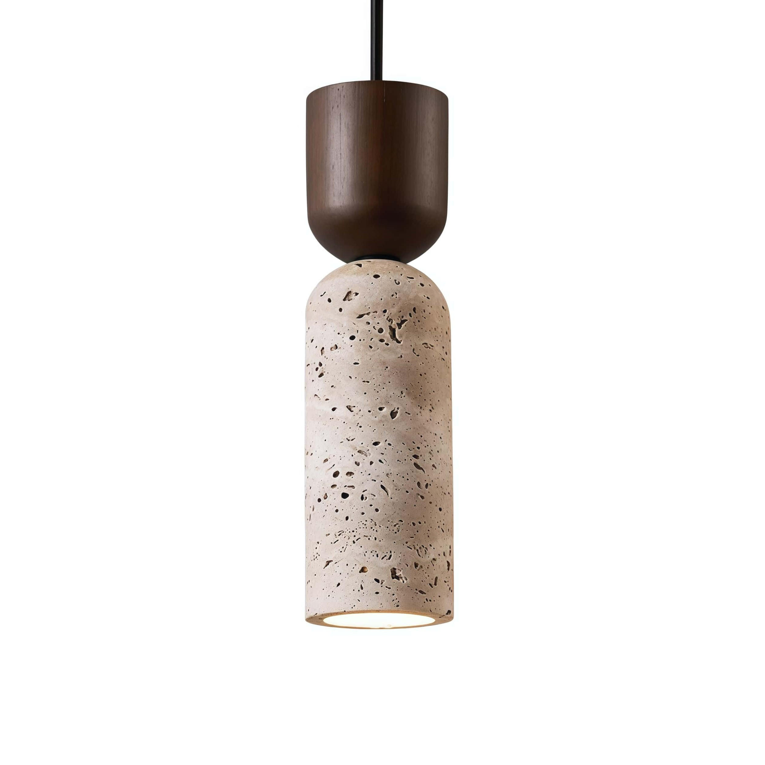PENDELLEUCHTE Travertin Gelb & Holz, Dunkelbraun - Gelb, Stein (7/14/7cm) - Authentics