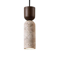 PENDELLEUCHTE Travertin Gelb & Holz, Dunkelbraun - Gelb, Stein (7/14/7cm) - Authentics