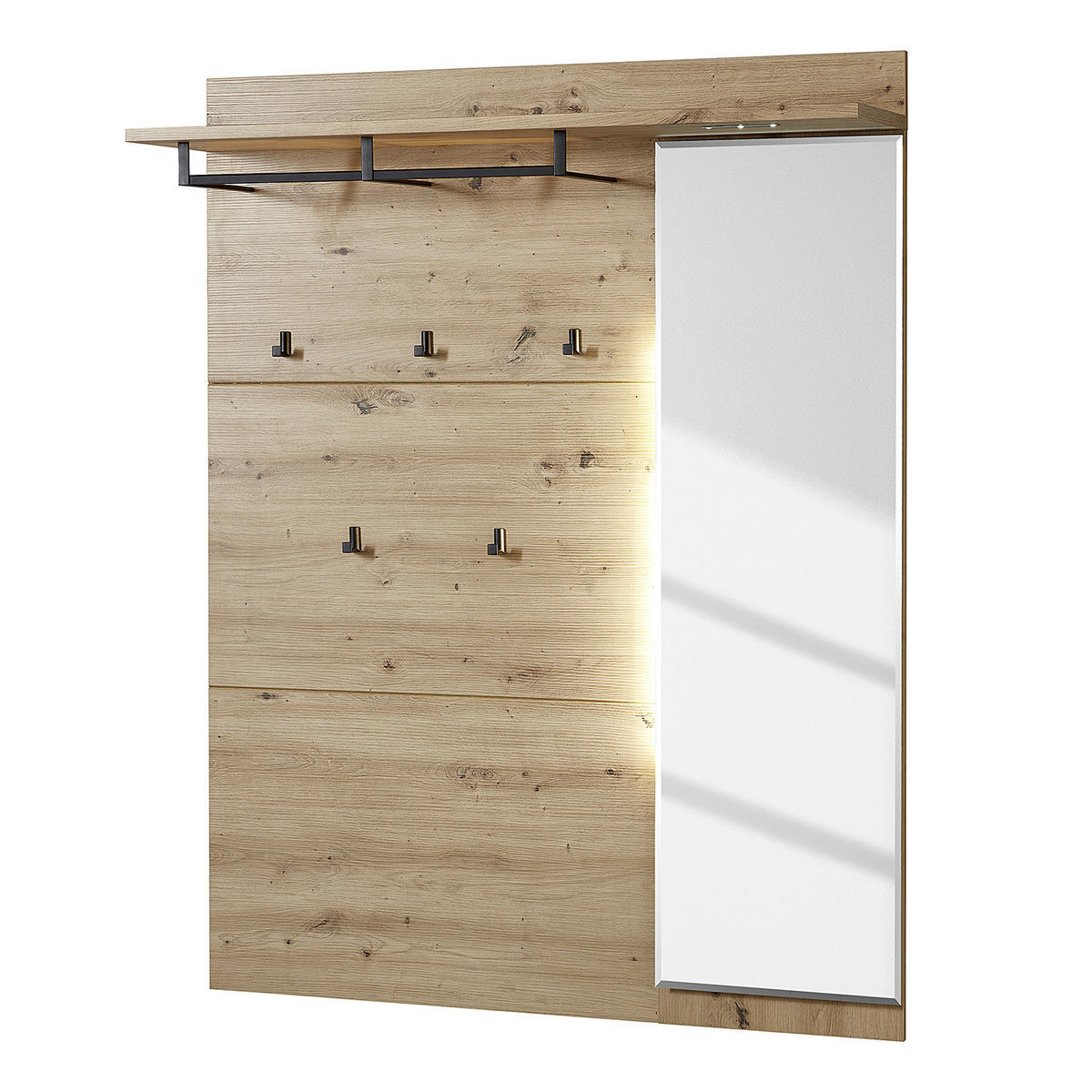 BELEUCHTETES GARDEROBENPANEEL - Eiche Artisan Dekor / Graphit - Braun, Holzwerkstoff/Metall (120/153/29cm) - home24