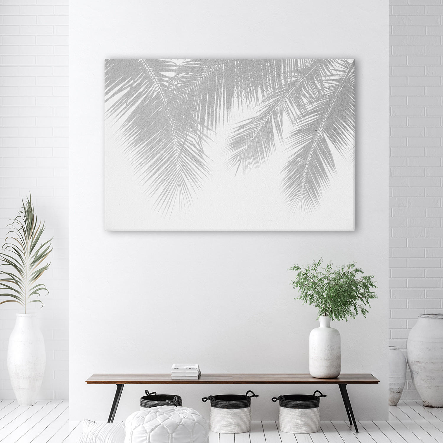 WANDBILD graue palmenblätter - Grau, Textil (60/40cm) - Feeby