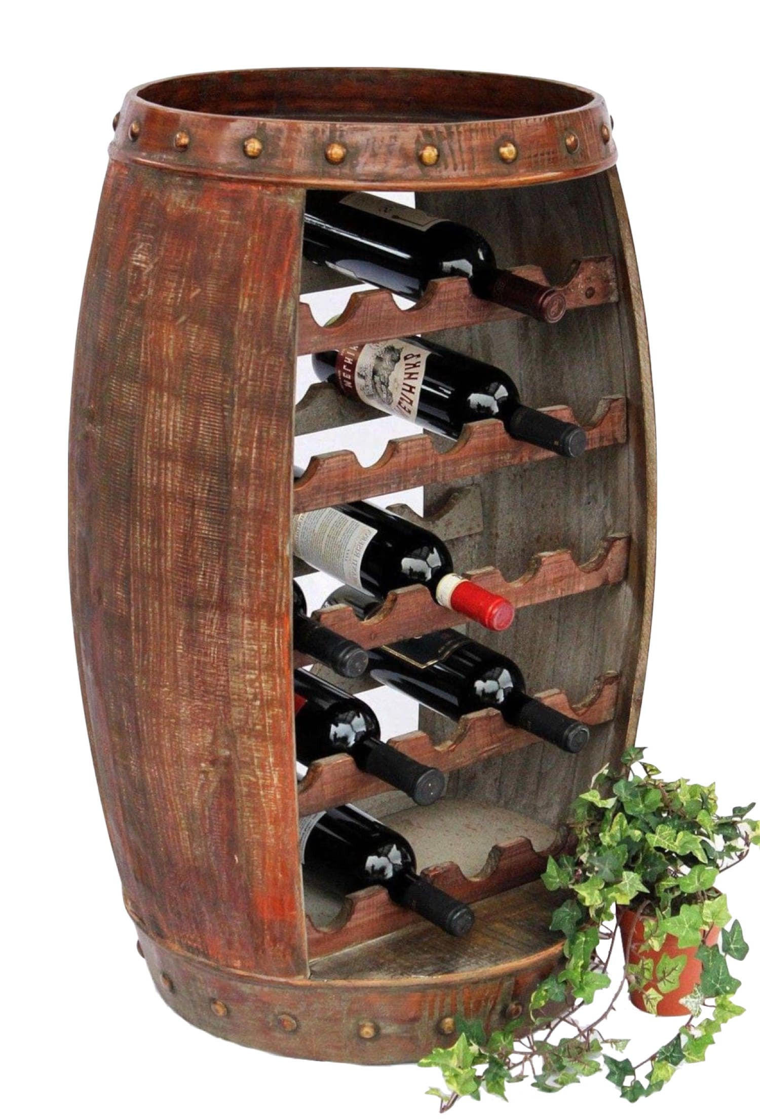 WEINREGAL für 23 Flaschen Holz Weinfass Stehend 80 cm 0370-R - Braun, Holz (50/80/45cm) - DanDiBo