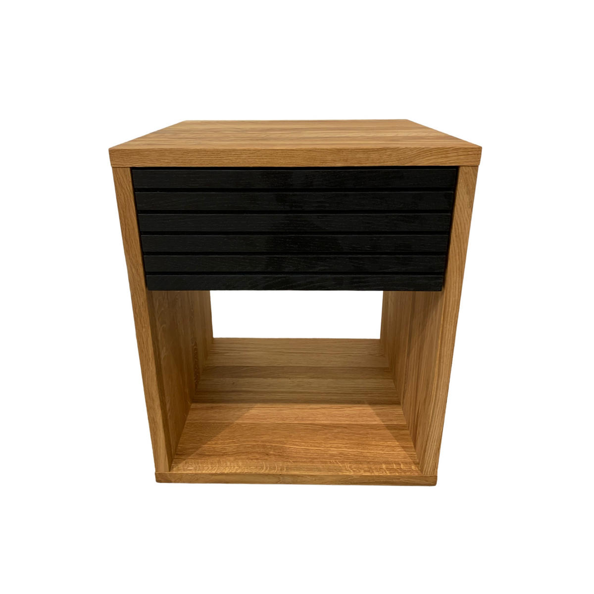 NACHTTISCH Emma, Eiche, schwarze Schublade, 38/40/50 cm - Honigeiche/Eichefarben, Holz (40/50/38cm) - WOODEK