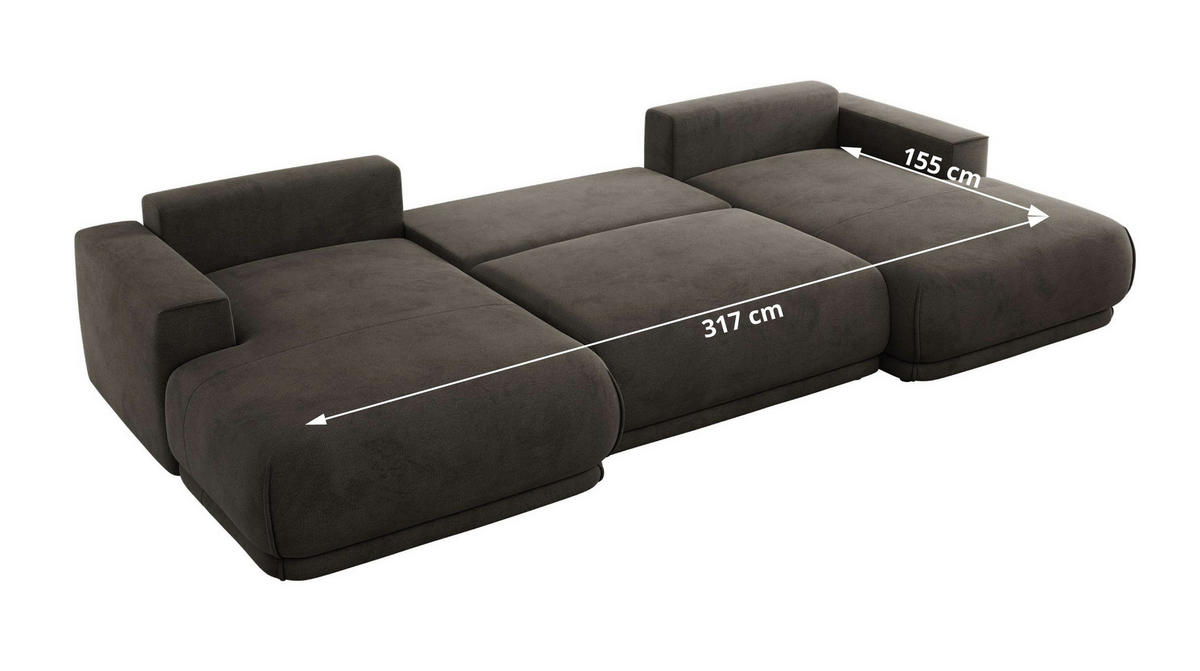 SEDACIA SÚPRAVA RINA U Tmavosivá Zamat - čierna/tmavosivá, textil/plast (360/85/170cm) - MKS