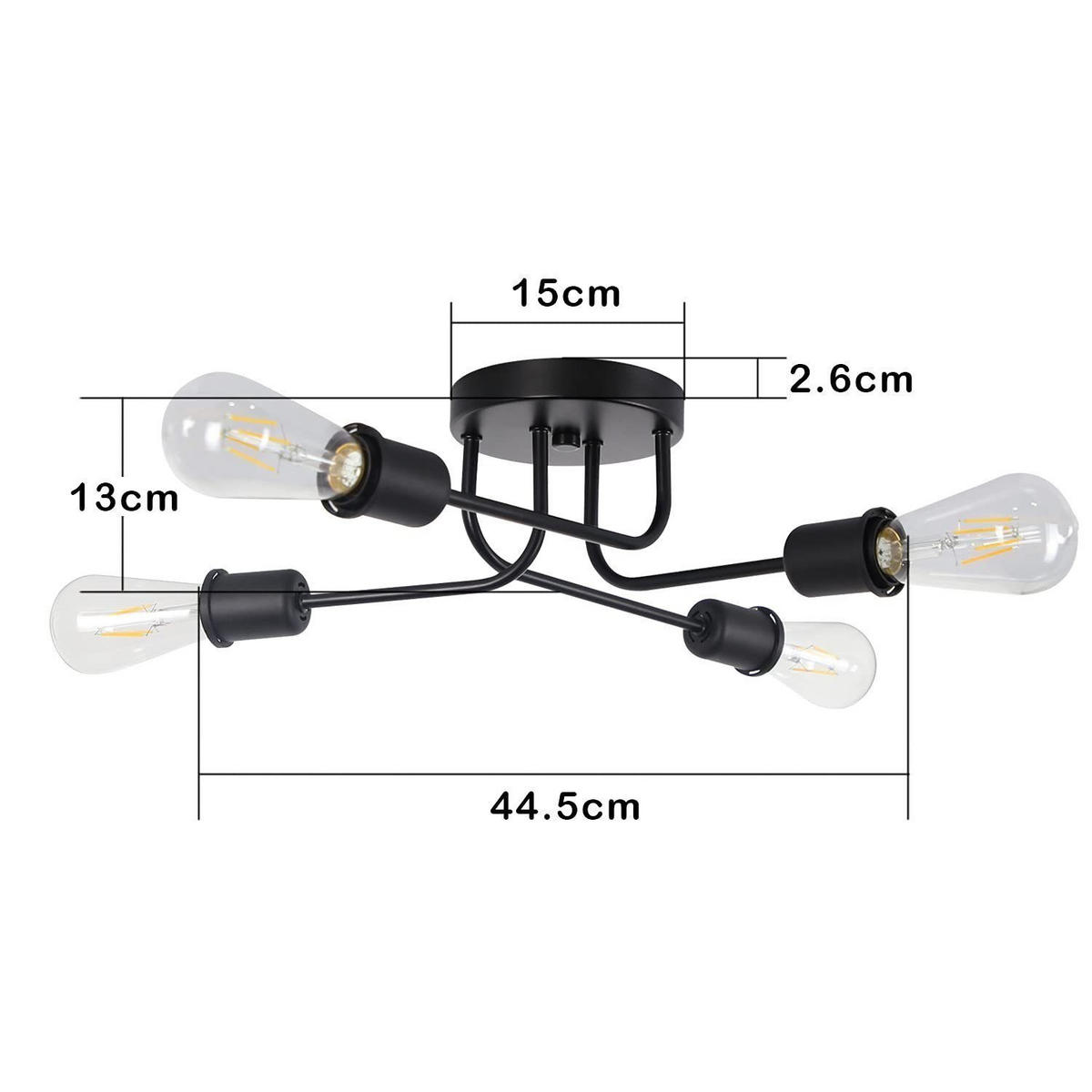 DECKENLEUCHTE Kaspar 4-flammig 48/46/15 cm - Schwarz, Metall (48/46/15cm) - Nettlife
