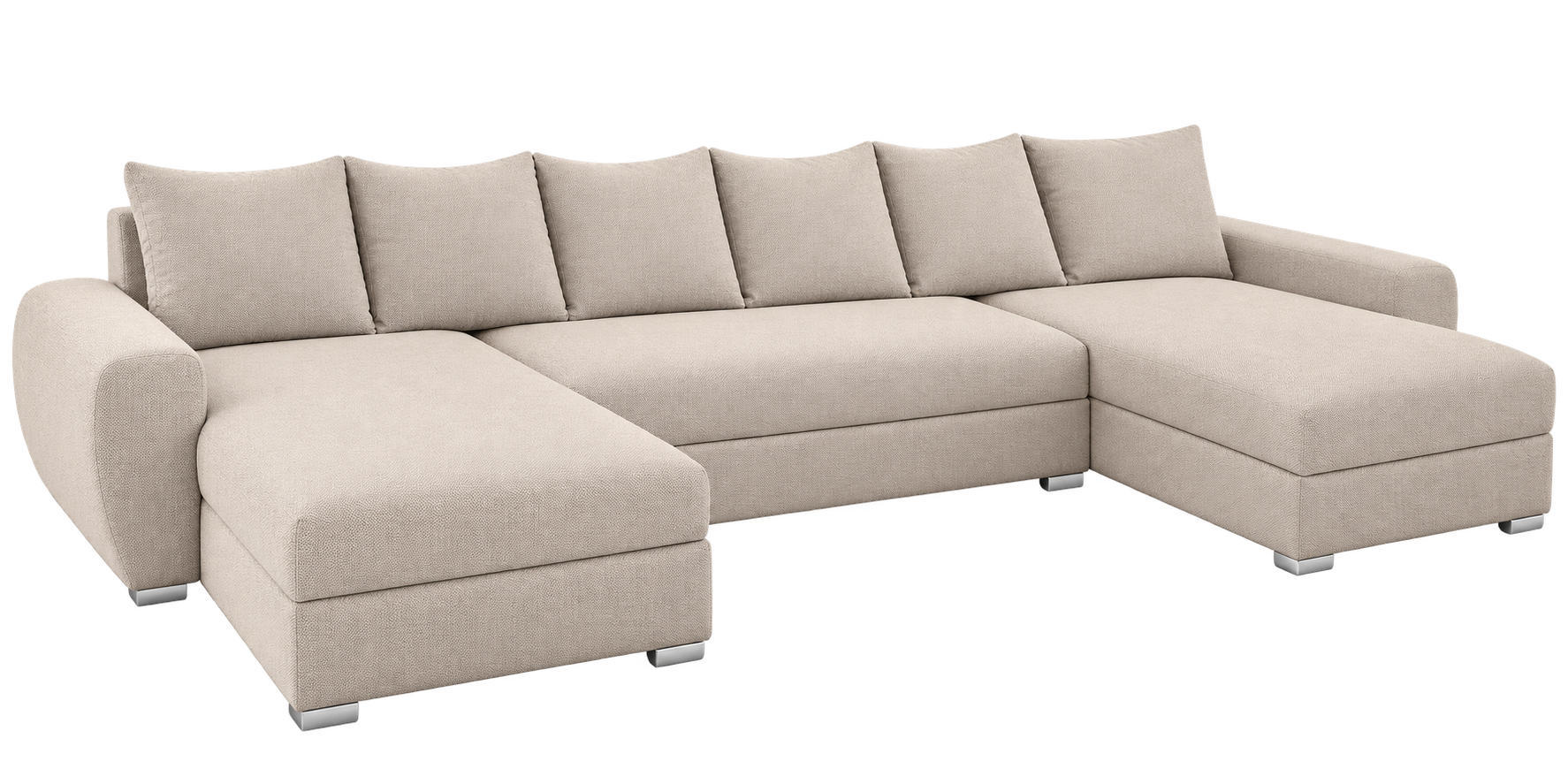 WOHNLANDSCHAFT PUMA U-Form 308 cm mit Schlaffunktion, Bettkasten, Kunstleder-Stoff oder Samt, verschiedene Farben - Beige/Schwarz, Kunststoff (308/85/140cm) - Wohnideebilder