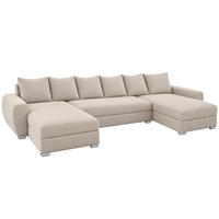 WOHNLANDSCHAFT PUMA U-Form 308 cm mit Schlaffunktion, Bettkasten, Kunstleder-Stoff oder Samt, verschiedene Farben - Beige/Schwarz, Kunststoff (308/85/140cm) - Wohnideebilder