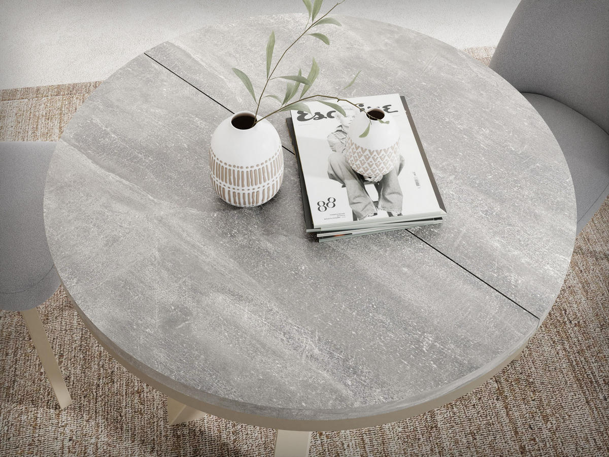 ESSTISCH Clara Beige Cashmere runder ausziehbarer, Grauer Beton 100-180/100/76 cm - Kaschmir/Hellgrau, Holzwerkstoff/Metall (100/100/76cm) - WFL GROUP
