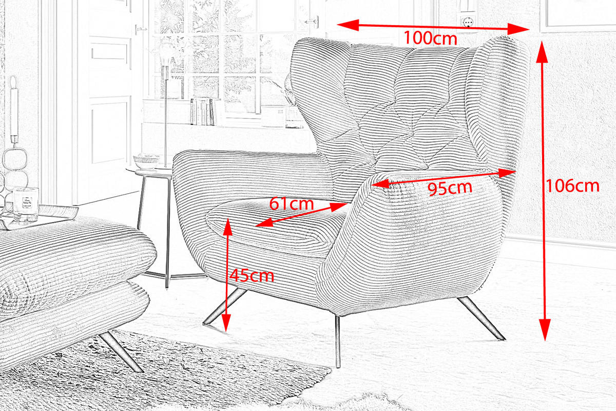 SESSEL CHARME Smaragdgrün Cord - Smaragdgrün/Schwarz, Textil/Metall (100/106/95cm) - KAWOLA