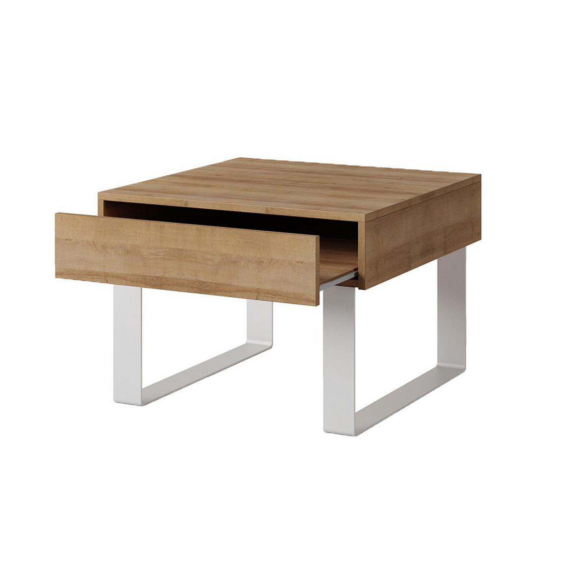 COUCHTISCH Bird Goldene Eiche, mit Schublade - Eichefarben/Silberfarben, Holzwerkstoff (63/63/45cm) - Bettso