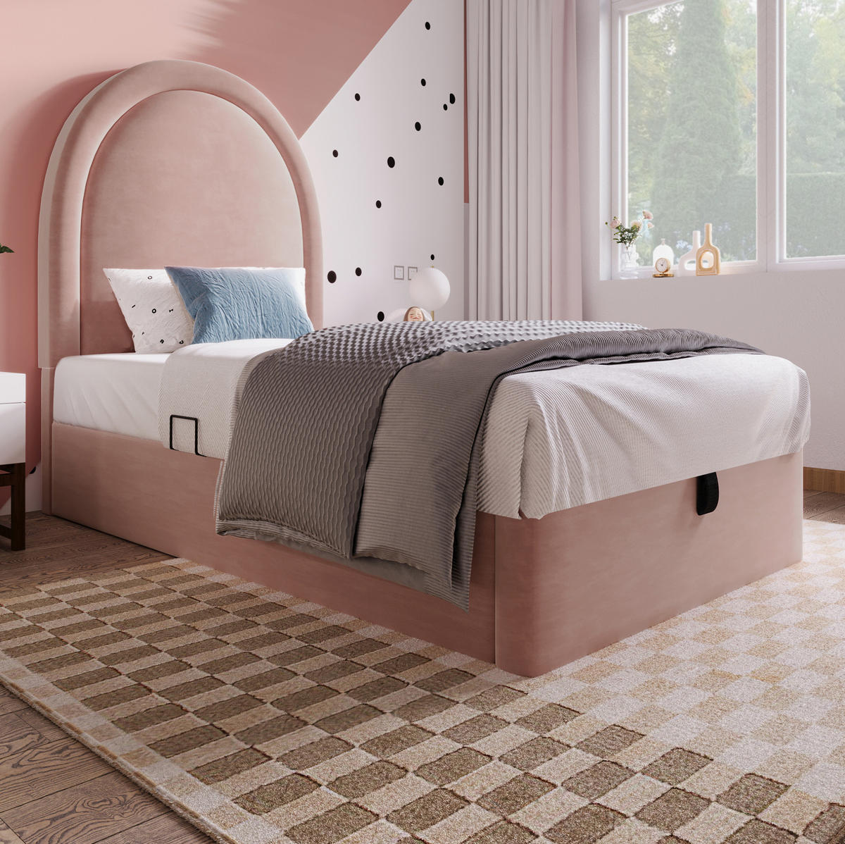 POLSTERBETT aus Samt 90x190 cm in Rosa mit Stauraum - Rosa, Textil (90/190cm) - Modfu