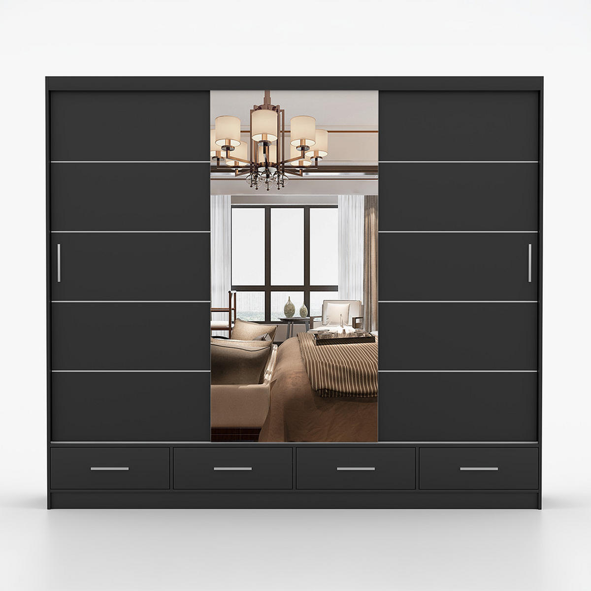 KLEIDERSCHRANK Florence 250 cm, 250/215/64, 2-türig, schwarz - Schwarz, Holzwerkstoff (250/215/64cm) - imoebel24