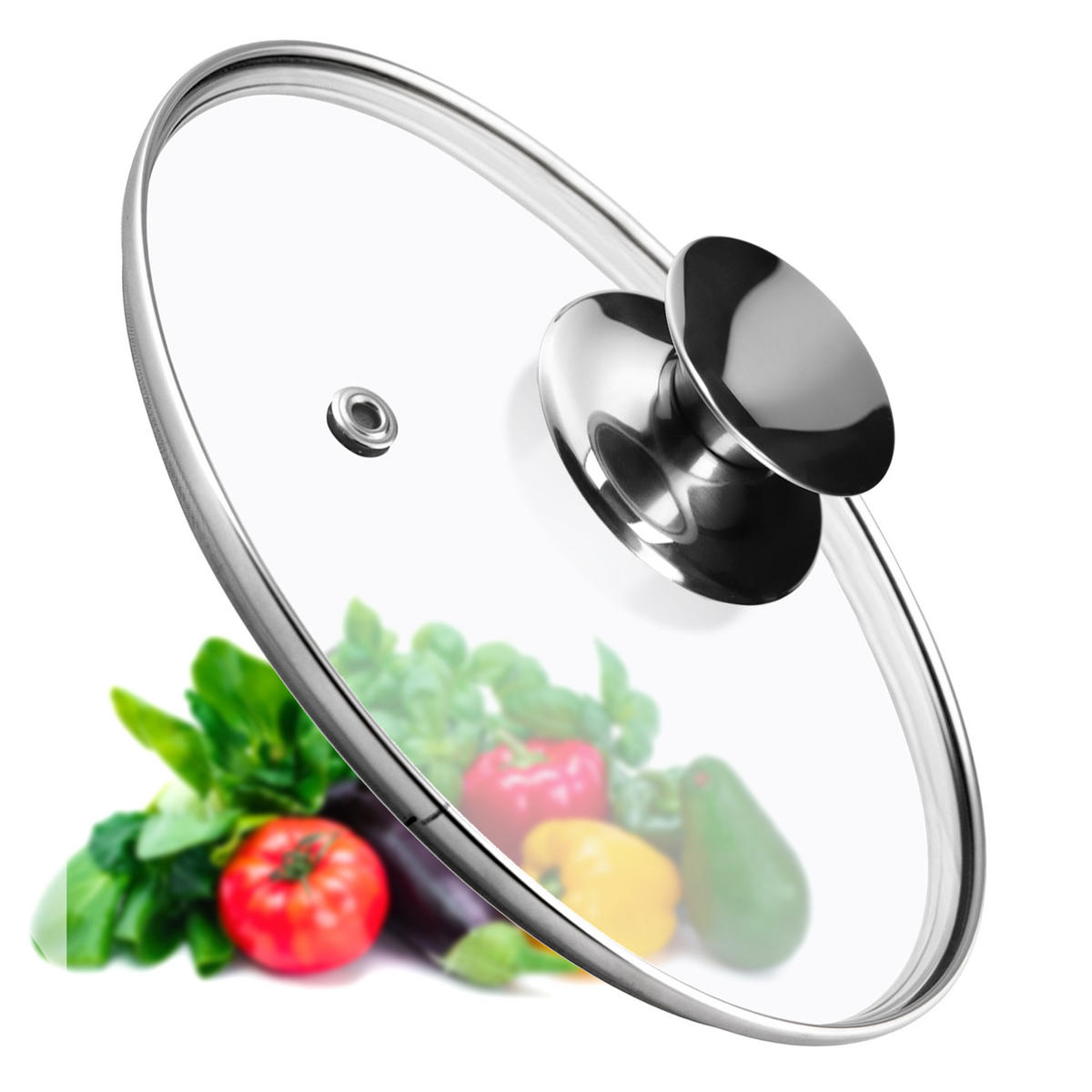 DECKEL mit silbernem Griff, 22 cm - Transparent, Glas/Metall (22cm) - KADAX