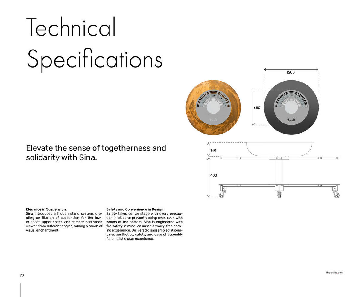 FEUERSCHALE mit Grillring SINA Corten 120 x 120 x 45 cm 68 kg aus Cortenstahl - Kupferfarben, Metall (120/45/120cm) - The Favilla
