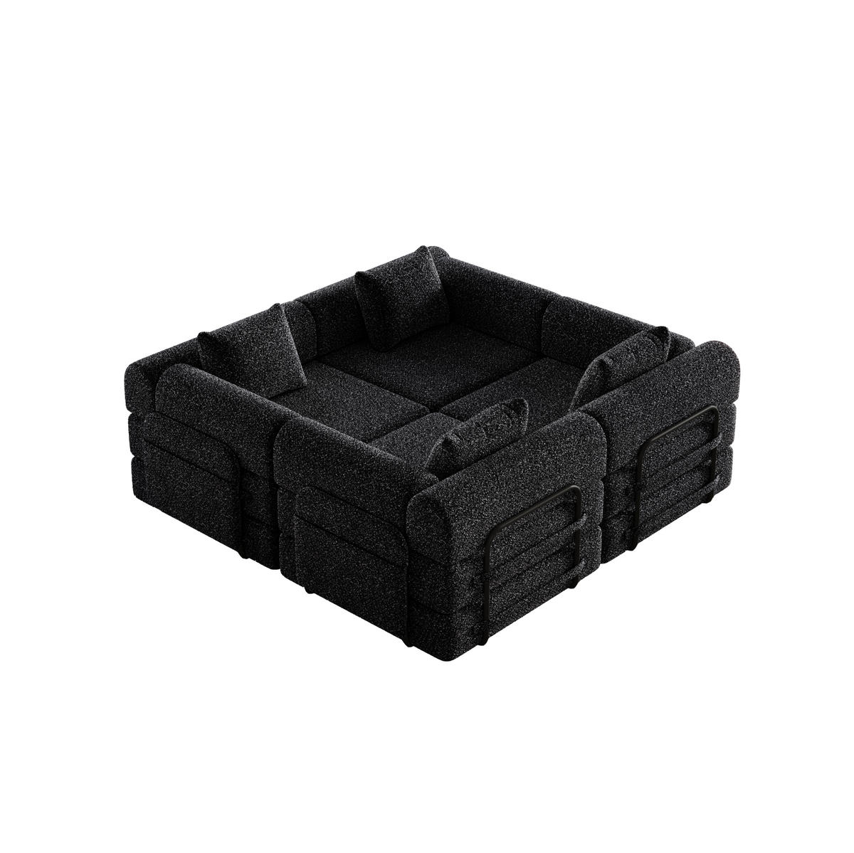 SITZGARNITUR 2-in-1 mit Armlehnen-Ablagefach Chenille Schwarz 200/90/85 cm - Schwarz, Textil (181.6/49.5/94cm) - OKWISH