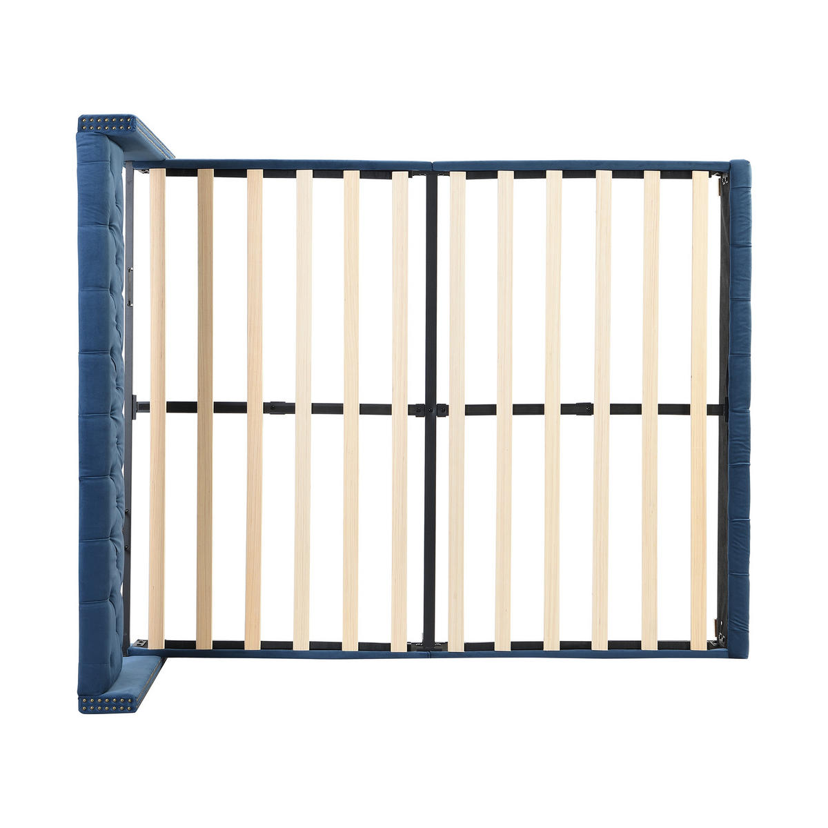 POLSTERBETT 160x200 Lattenrost Kopfteil Knopf Nieten Samt Blau - Blau, Textil (160/200cm) - FLIEKS