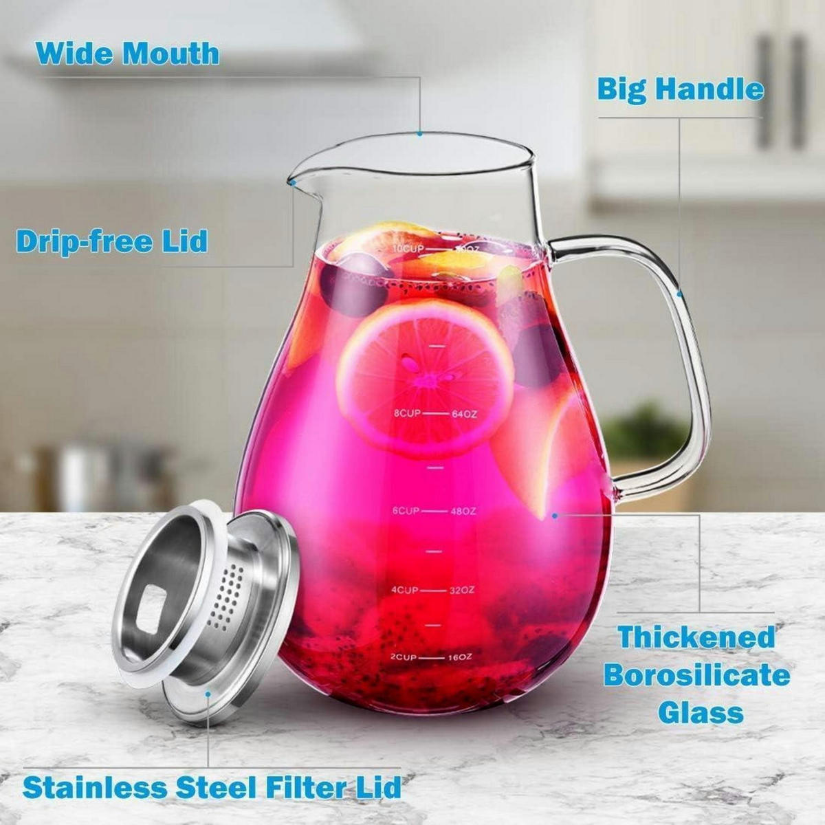 GLASKARAFFE 2.4L Borosilikatglas mit Deckel hitzebeständig - Transparent, Glas (25.1/25.1cm)