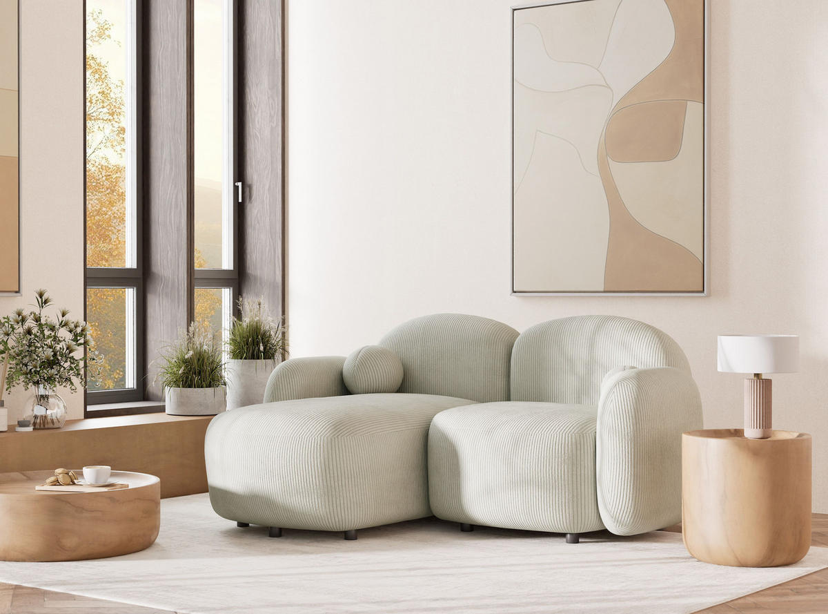 ECKSOFA Bahama Creme Samtstoff - Links Seite - Hellgrau/Schwarz, Holz/Holzwerkstoff (146/190cm) - Maison de Reve