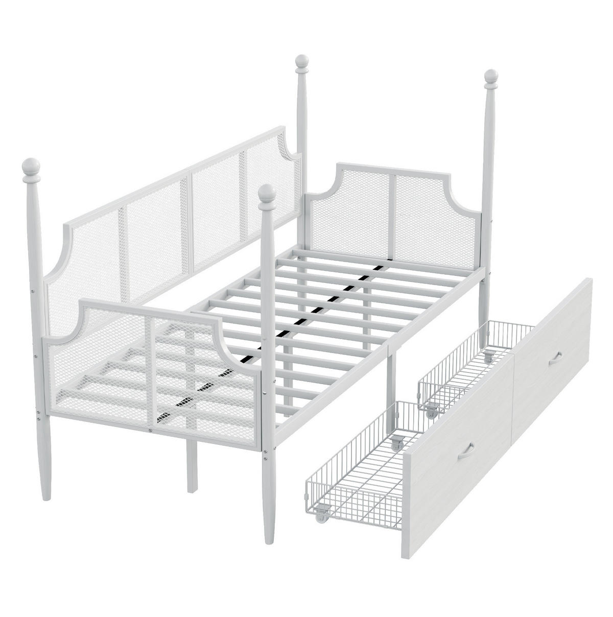 METALLBETT 90/200 cm als Sofabett mit 2 Schubladen im Vintage-Stil, Metall, Weiß - Weiß, Metall (90/200cm) - Redom