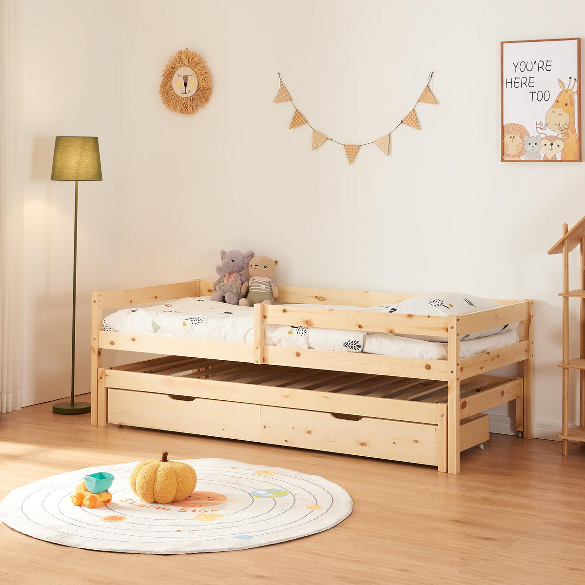 DOPPEL-KINDERBETT Sonkajärvi - Naturfarben, Holz (90/200cm) - [en.casa]