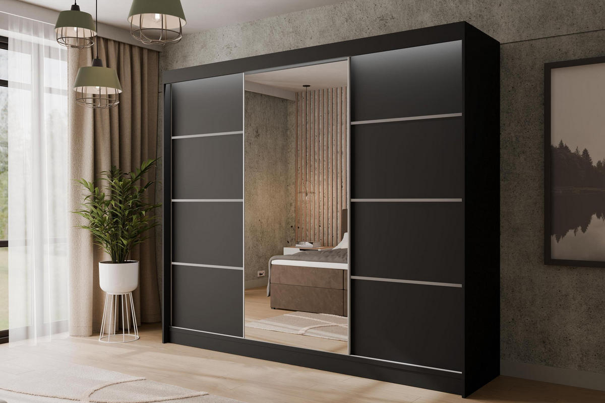 KLEIDERSCHRANK PAOKI mit LED - 250 cm - Schwarz - Schwarz, Holzwerkstoff (250/215/61cm) - ALTDECOR