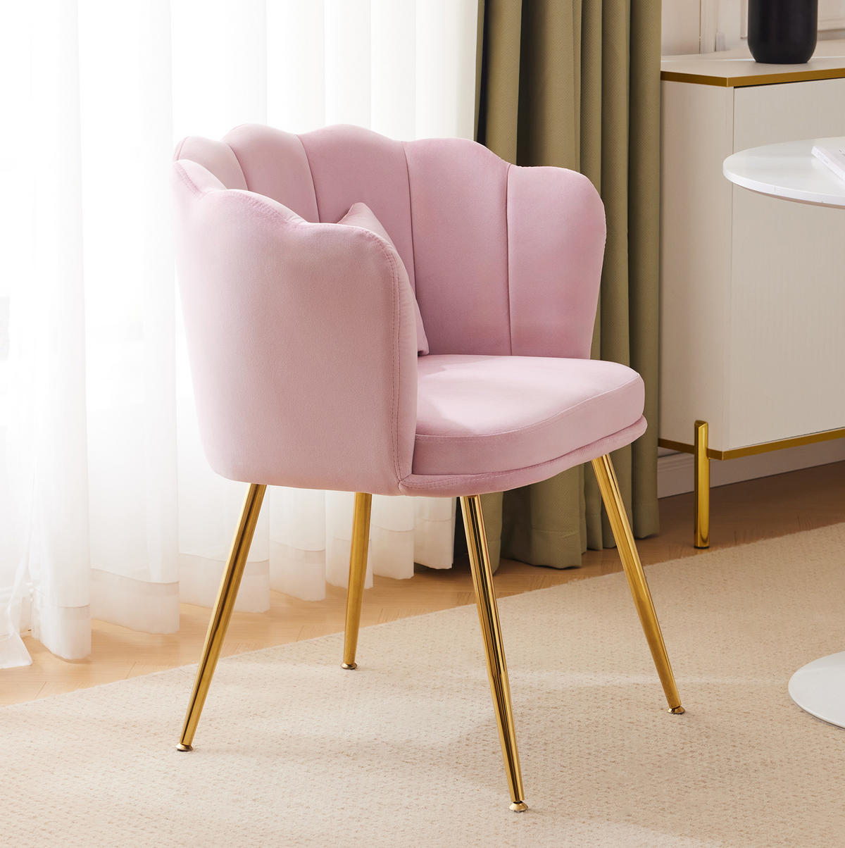 SESSEL 68x78x94.5 cm in Pink, Samt mit Blütenblatt-Rückenlehne, Metallbeine - Pink, Textil (58/77/63cm) - Modfu