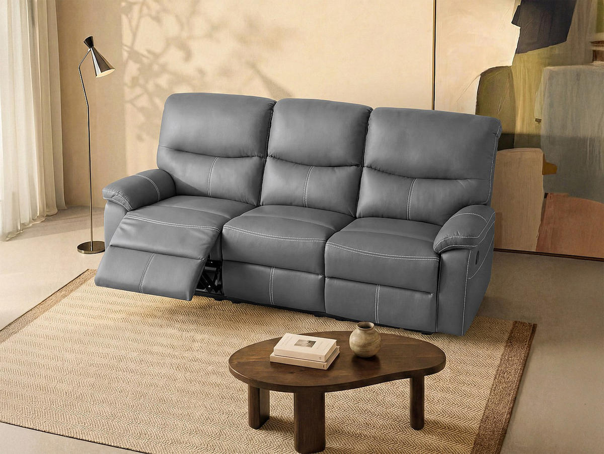 RELAXSOFA - 3 Personen - kunstleder - grau Canby - Grau, Leder (183/95/90cm) - Vente-Unique