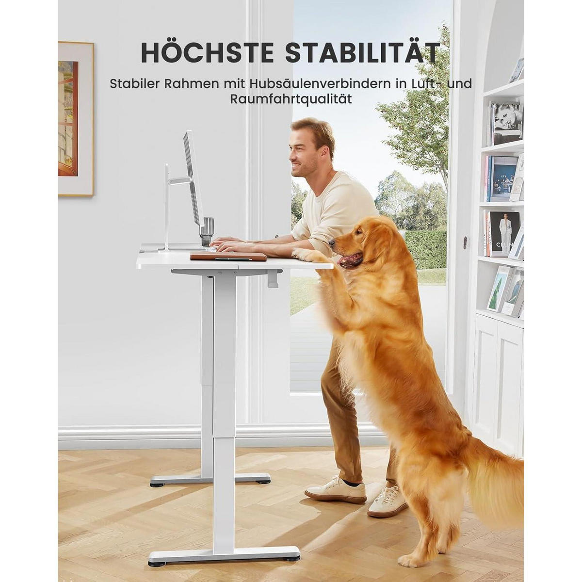 SCHREIBTISCH höhenverstellbar elektrisch 100 x 60 cm Weiß - Weiß, Metall (100/60/72cm)