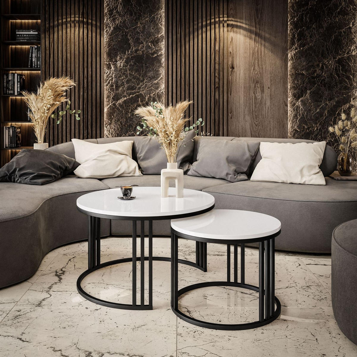 COUCHTISCH 2 in 1 LORI Hochglanz - Schwarz/Weiß, Holzwerkstoff (70/70/48cm) - Lookway