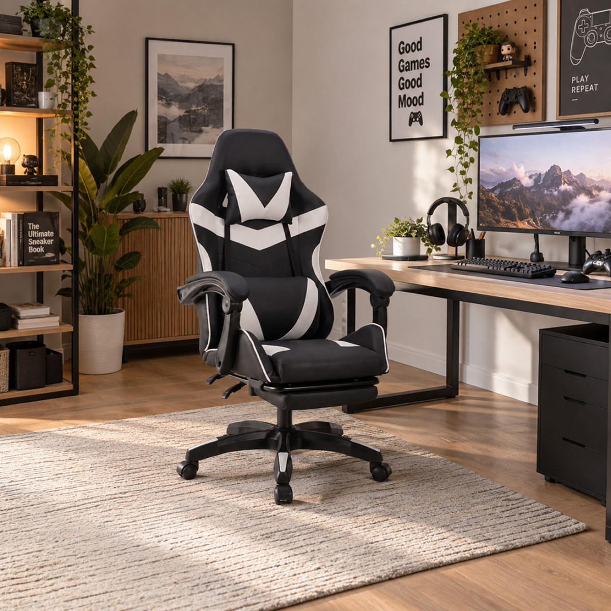 GAMING-STUHL Akron Schwarz und Weiß Verstellbar Ergonomisch - Weiß, Kunststoff (63/112/75cm) - Concept Usine