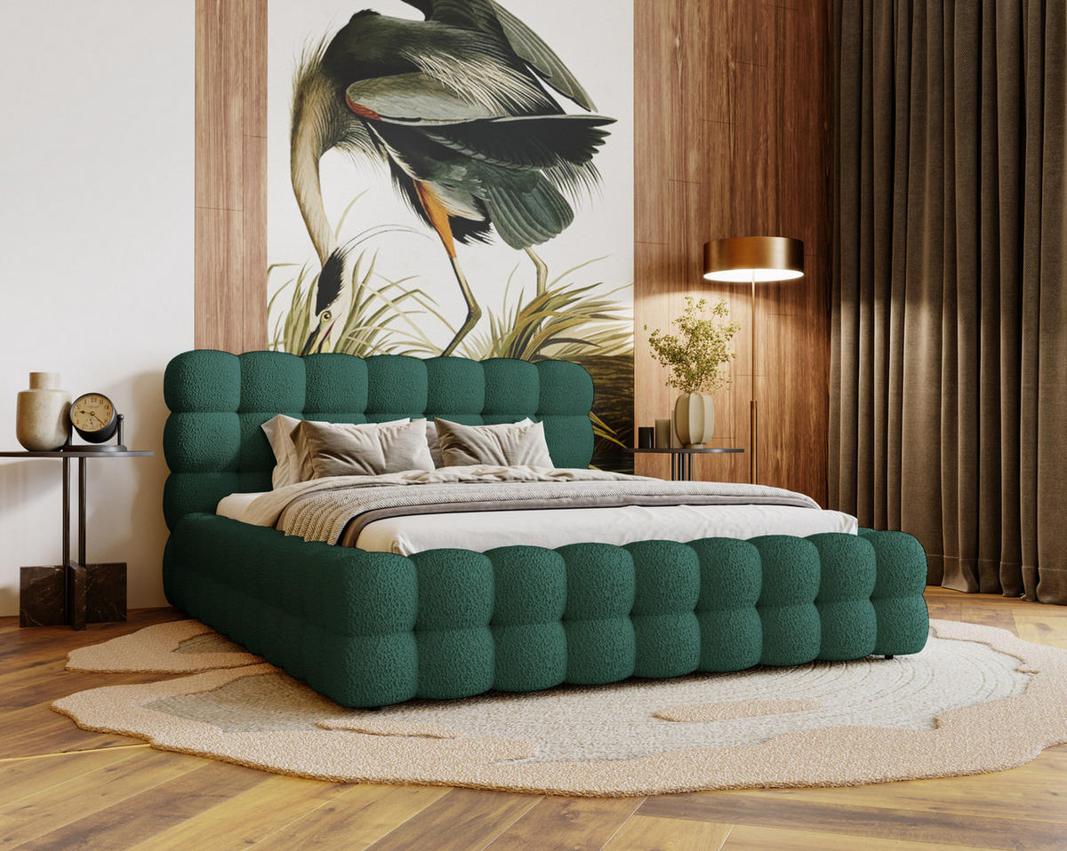 POLSTERBETT 200x200 cm Parlas Bis, Bettkasten, Lattenrost, Boucle, Grün - Grün, Holz/Textil (200/200cm) - Emporius