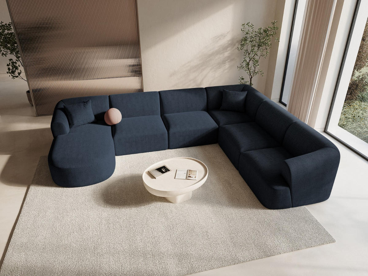 MODULARES-PANORAMASOFA rechts Campi aus strukturiertem Stoff königsblau 7 Sitzplätze - Dunkelblau, Textil (255/70/330cm) - Cosmopolitan Design