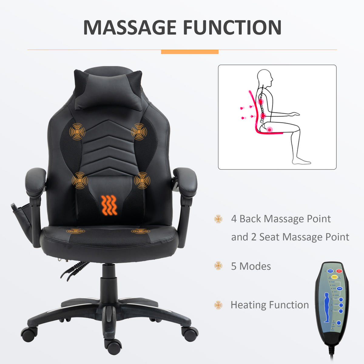 BÜROSTUHL Massagesessel, Schwarz - Schwarz, Leder (69/117/68cm) - HOMCOM