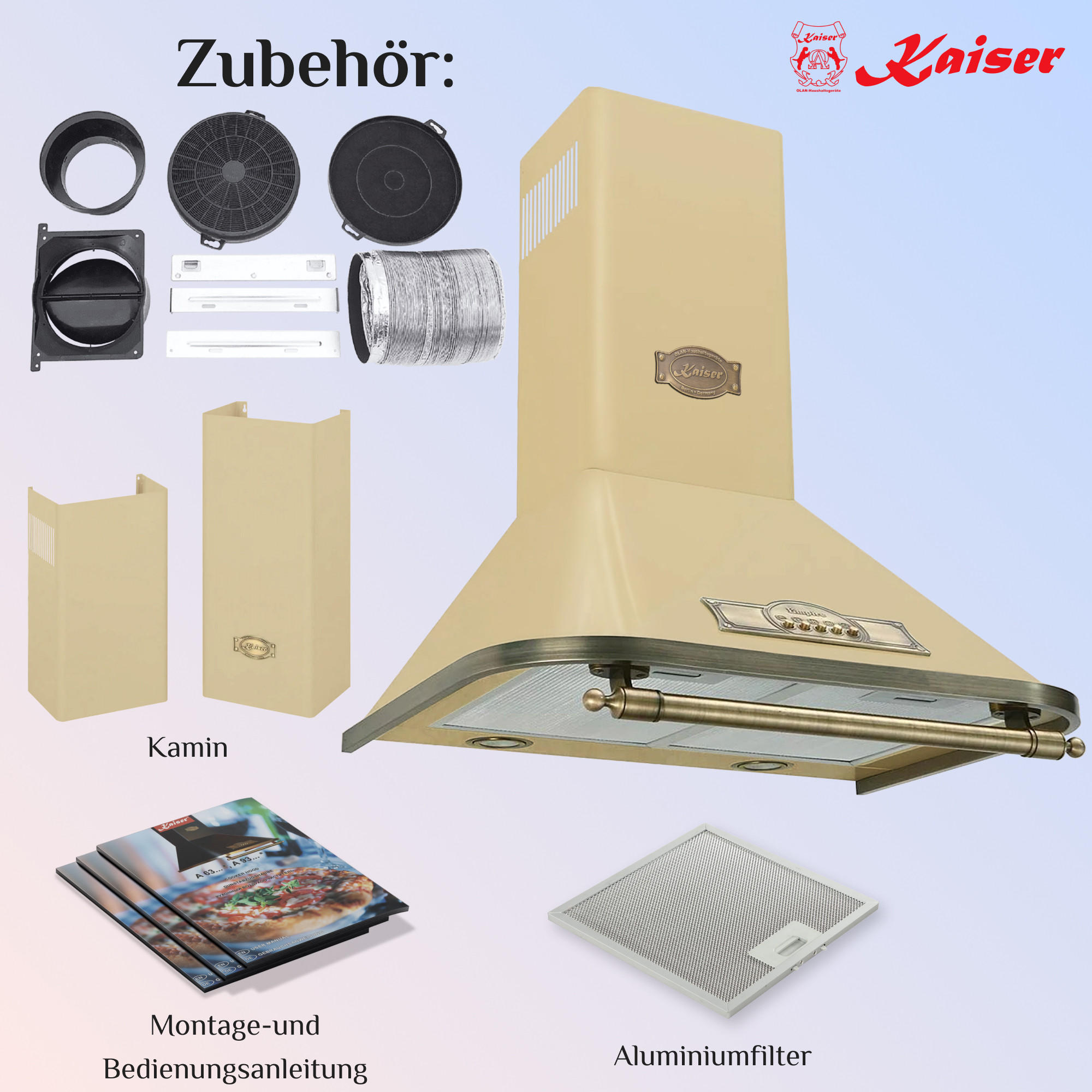 Thumbnail - Kaiser Küchengeräte Wandhaube, Beige, Metall, 60x86.5x48 cm, Küchen, Küchenelektrogeräte, Dunstabzugshauben