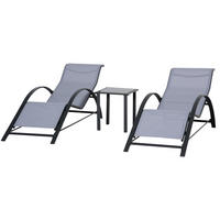 SONNENLIEGE Set 2 Garten-Sonnenliegen ,59 x 169 x 66 cm mit Glas-Couchtisch ,41 x 41 x 45 cm Grau - Hellgrau, Metall (169/66/59cm) - Vallsero