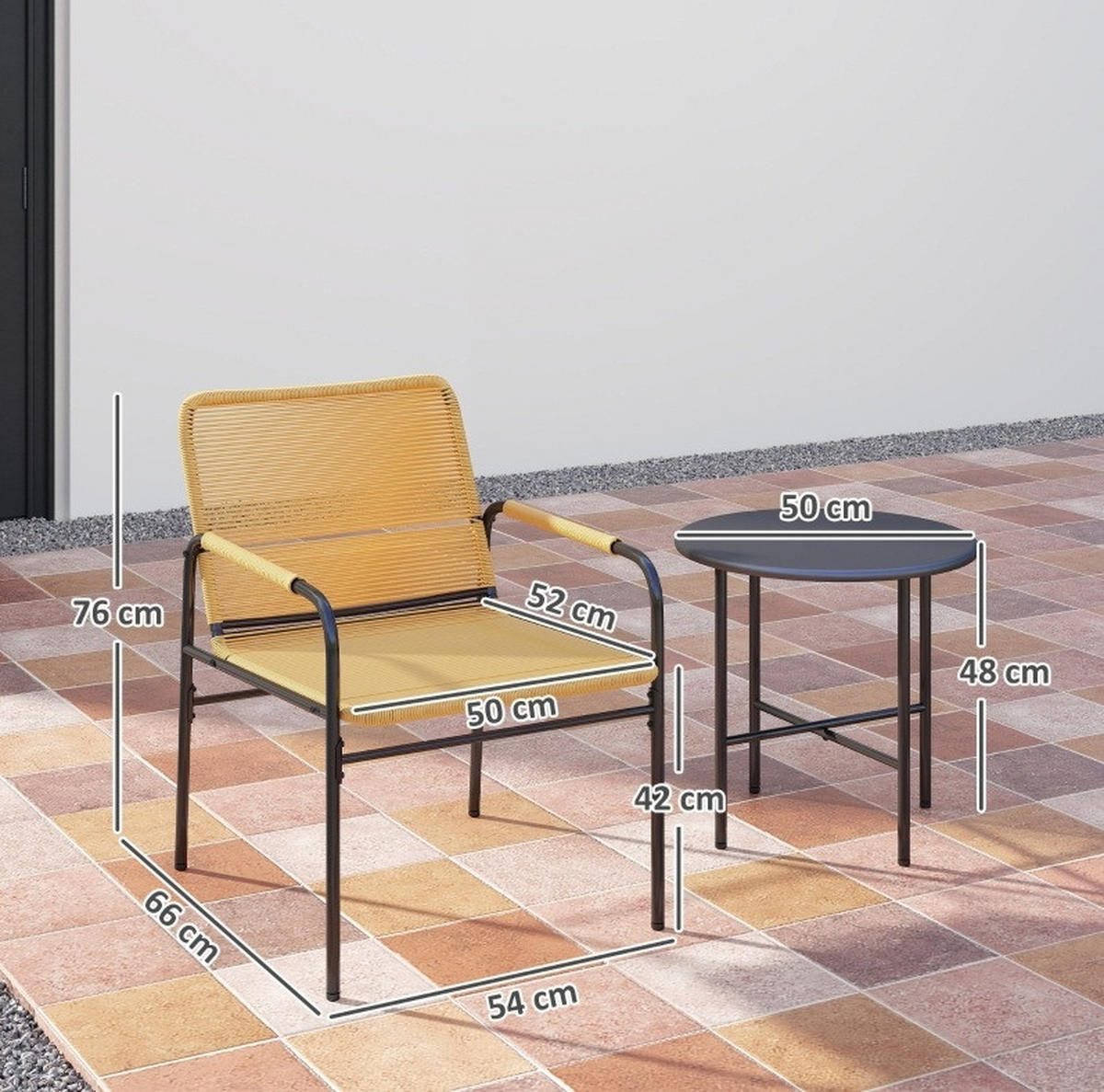 BALKONMÖBEL-SET 54/66/76 cm gelb aus Stahl mit 2 Stühlen und Tisch - Gelb, Metall - OKWISH