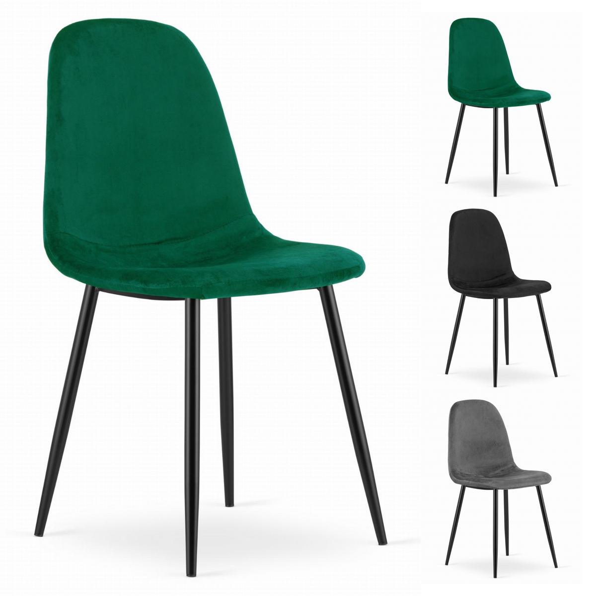 STUHL VERNAZZA 4-er Set, Grün Samtstoff - Grün, Textil/Metall (45/88/51cm) - Komodee